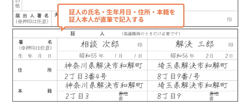 離婚届の証人欄の書き方