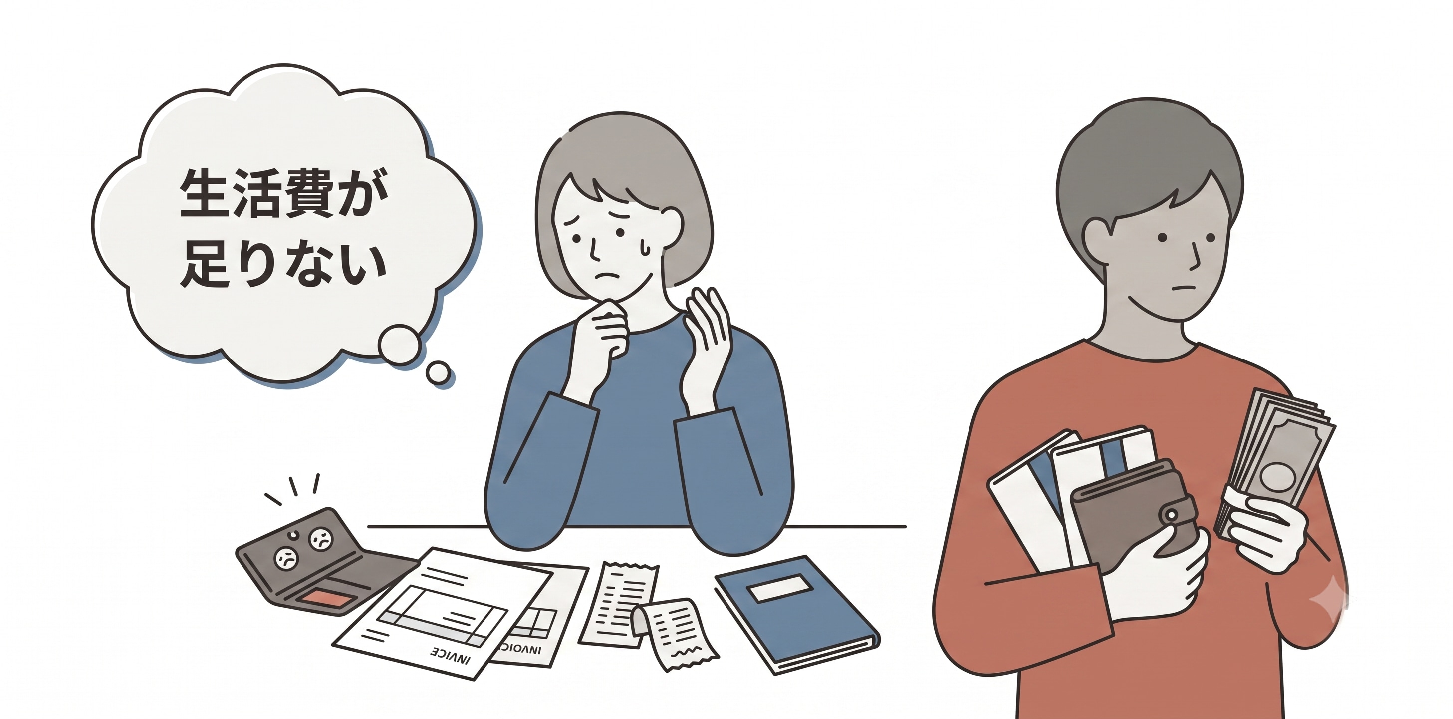 生活費が足りず困っている妻のイラスト