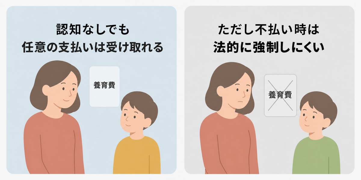 認知の有無によって養育費の回収しやすさがどう変わるかを示した図