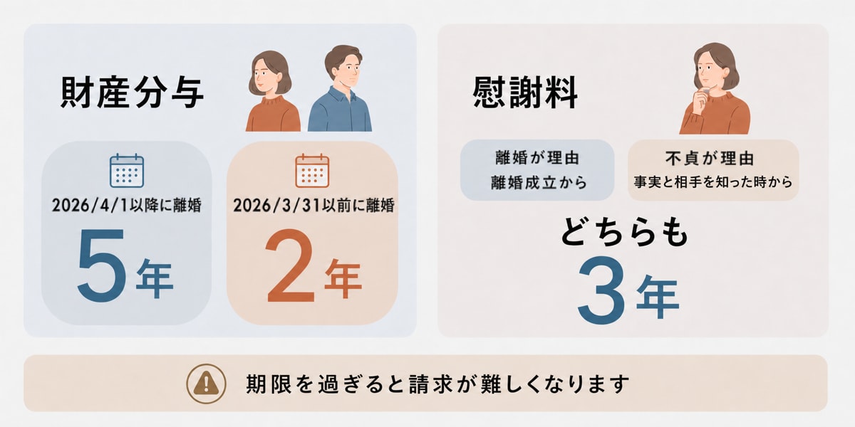 慰謝料・財産分与を請求できる期限を示した図