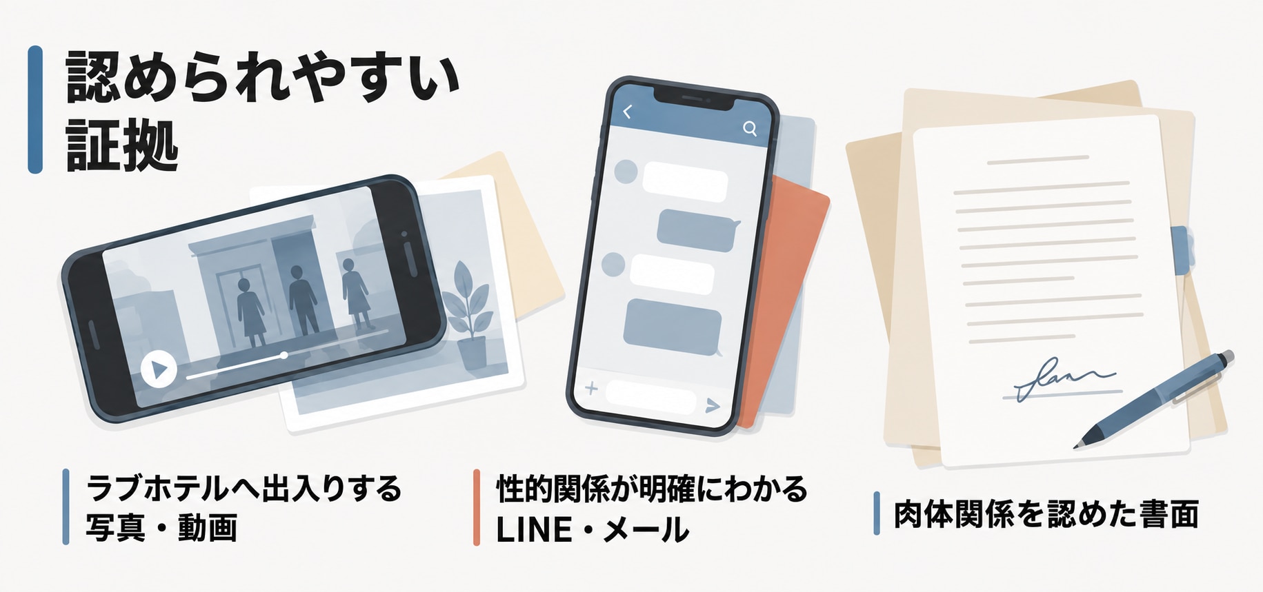不倫相手に慰謝料を請求するための有効な証拠を示した図