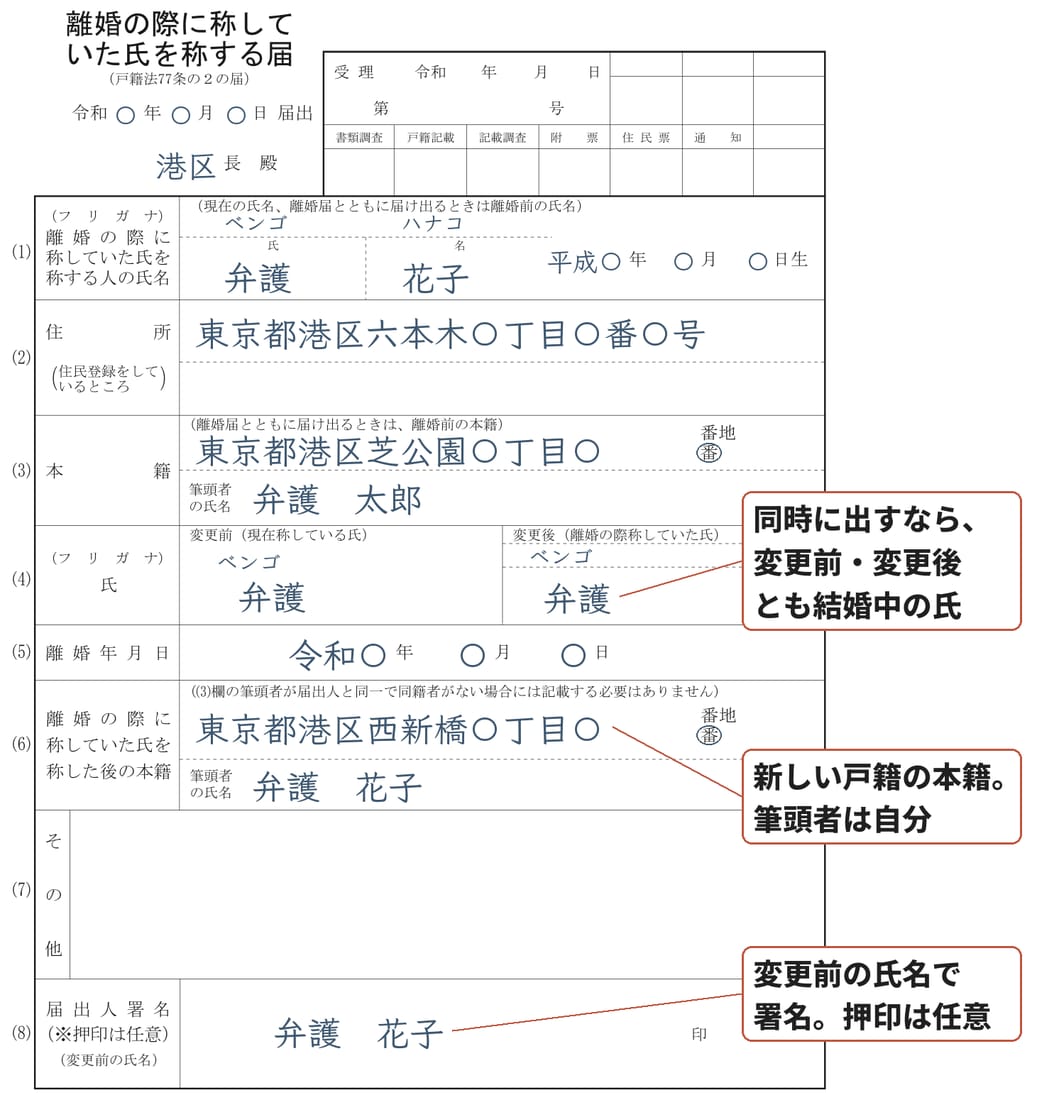 婚氏続称届の書き方と記入例