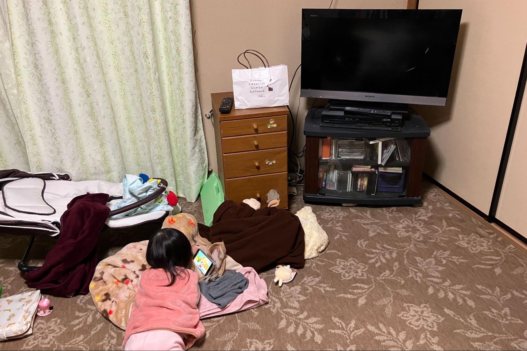 テレビは床に落下。画面に緑色の傷がついて、映らなくなった（1月3日／新潟県佐渡市）